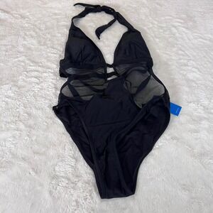 Cupshe Womens Black Mesh Halter One Piece Swimsuit Monokini Size Small NWT